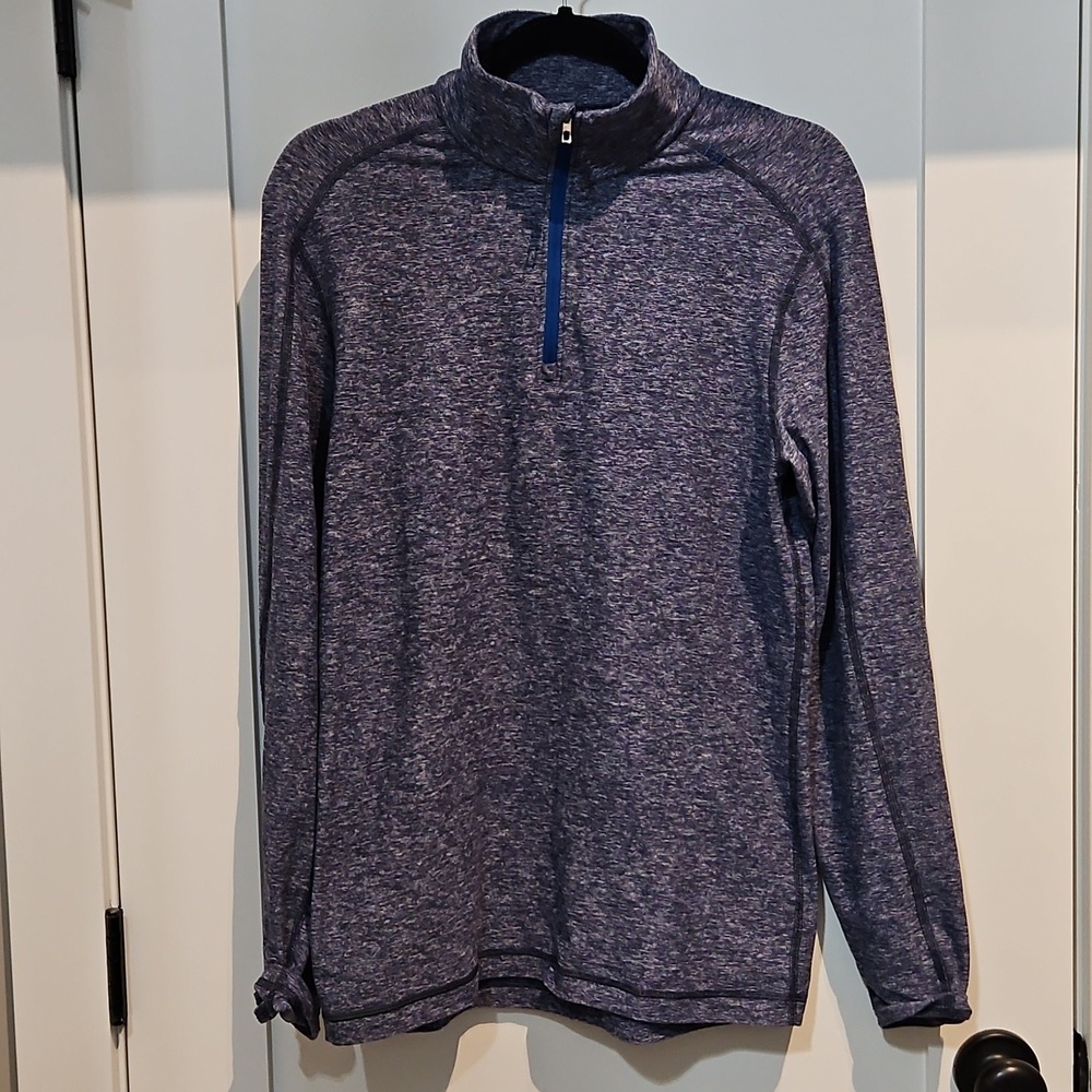 Lululemon Men's Surge 1/4 Zip Pullover Jacket Heathered Ink Blue Thumbholes